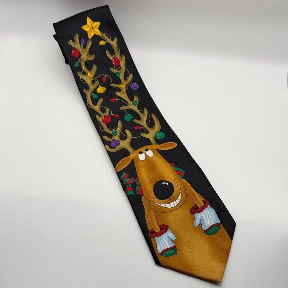 Yule Tide Greeting Hallmark Festive Reindeer Christmas Tie